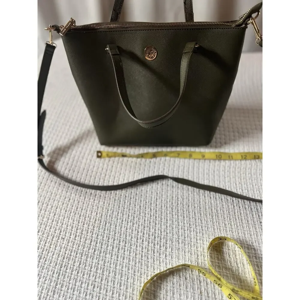 Anne Klein Signature Handbag Laine Tz Satchel Lion Logo Strap Purse Olive Green